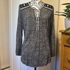 Lucky Brand Black & White Boho Top Size 1X